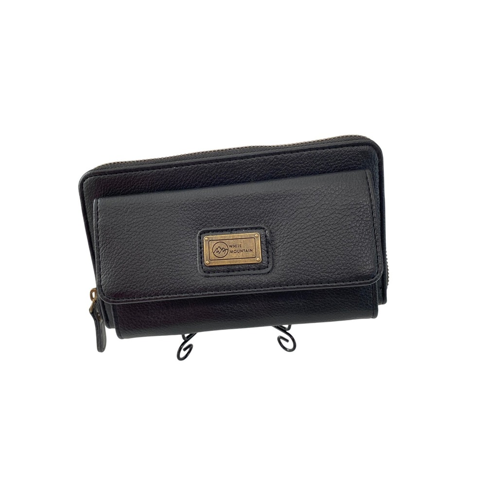 White Mountain Wallet Womens OS Black Excellent Zip‎ Around Pebbled Faux Leather